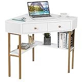 LIFEZEAL Eckschreibtisch mit 2 Schubladen und Regalen, Ecktisch mit dreieckiger...