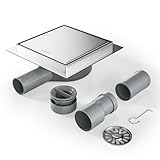 Bernkot Duschrinne Eckig 15x15 cm, 360° Siphon mit Geruchsstop und Haarsieb...