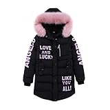 FULUOYIN Winterjacke Mädchen Kinder Wintermantel Steppjacke mit Fellkapuze Love and Lucky...