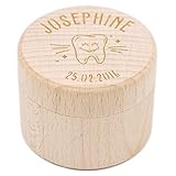 LAUBLUST Runde Milchzahndose aus Lindenholz - Natur - Personalisiert - Zahnbox...