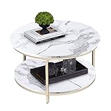 HOMOPIV Couchtisch rund, Wohnzimmertisch mit 2 Ebenen, Sofatisch mit Strauraum,...