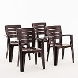 RATTATAN Anita - stapelbare Außen- und Gartenstühle aus Holzeffekt-Resin mit Armlehnen...