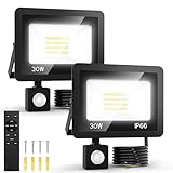 30W LED Strahler mit Bewegungsmelder, 2 Stück 6500K Außenlampe mit Fernbedienung,...