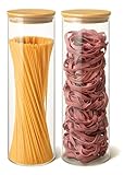 Praknu Vorratsdosen mit Deckel für Spaghetti 2er Set - Luftdicht mit Holzdeckel -...
