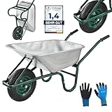 Juskys Schubkarre Garden - 100 Liter Volumen - 210 kg - Luftreifen mit Metall Felge -...
