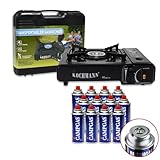 Kochmann® Gaskocher mit 8 Gaskartuschen und Tragetasche – 1-flammiger...