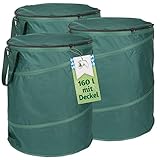 TTL Garden 3x 160L Pop Up Gartensack Deluxe mit Deckel - 220gsm 600D Oxford 3er Set 160...