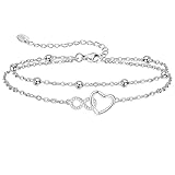 Jbniuay Fußkettchen für Damen 925 Sterling Silber - Infinity Herz Fußkette - Damen...