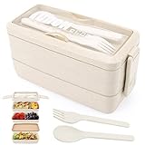3-Lagen Brotdose Bento-Box für Erwachsene, 4-in-1 Meal prep Boxen mit Gabel und Löffel,...