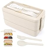 3-Lagen Brotdose Bento-Box für Erwachsene, 4-in-1 Meal prep Boxen mit Gabel und Löffel,...