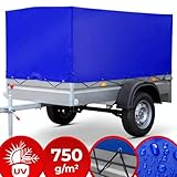 Anhängerplane - 2 Reißverschlüsse, 20 Ösen, 2075 x 1150 x 900 mm, 750g/m²,...