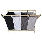 Jago® Wäschesortierer - Faltbar, 4 Fächer aus Stoff, aus Holz, Vierfarbig,...