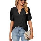 EDOTON Damen Tshirt Kurzarm Bluse V Ausschnitt Casual Sommer Solide Hohle Blase...