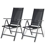 CCLIFE Gartenstühle Alu 2er Set,Gartenstuhl Hochlehner Klappbar, Balkonstühle 7-Fach...
