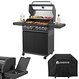 Juskys BBQ Gasgrill Savannah - 4 Brenner und 1 Seitenbrenner - XXL Stahl Gas...