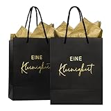 COLOFALLA 2 Stück Geschenktüten Schwarz Papiertüten mit Henkel Papiertüten Klein...