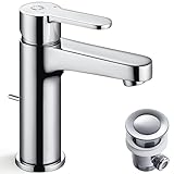 Wasserhahn Bad mit Zugstange - Ablaufgarnitur, Waschtischarmatur mit Auslaufhöhe 112mm,...