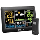 Konsen Wetterstation funk mit Außensensor DCF Funkuhr, Großes Farbdisplay mit...