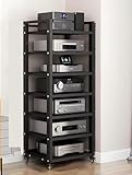 Moderner, schwarzer 7-stöckiger Hi-Fi-Audio-Geräte-Schrank auf Rädern, robuster...