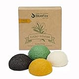 BlueFox I Konjac Schwamm 4er Set mit Bambuskohle, Grüner Tee, Kurkuma, Körper-,...