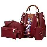 FGUUTYM 4Pcs Frauen Drucken Retro Einfarbig Muster Handtasche Umhängetasche Kartenpaket...