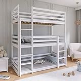 Kids Collective Hochbett 90x200 cm Dreier-Etagenbett für Erwachsene & Kinder,...