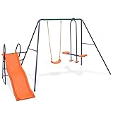 Schaukelset mit Rutsche und 3 Sitzen, BULANED Schaukelgestell, Schaukel Outdoor Mit...