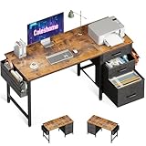 Coleshome Schreibtisch mit 3 Stoff Schubladen, Computertisch mit Kopfhörer Halter und...