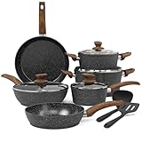 Kitchen Academy Induktion Töpfe Set - 12-teilige Schwarze Granit Kochtöpfe Set,Antihaft...