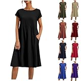 Damen Sommerkleider für Freizeit und Strand Sommerkleid Damen Leinen Kleider Casual O...