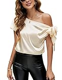 VIDUSSA Damen Bluse Elegant Sommer Schulterfrei Kurzarm Lässige Tops Seidig...