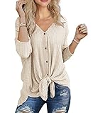 IWOLLENCE Langarmshirt Damen V-Ausschnitt Musselin Bluse Oversize Shirt Oberteile Herbst...