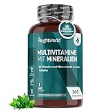 Multivitamin Tabletten - 365 Vegane Stück mit 25 Vitamine & Mineralien - A-Z -...