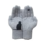 Mingtongli Warme Winterhandschuhe mit Vogel Katzen Aufdruck, thermisch gefütterte Patch...