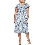 Tommy Hilfiger Damen Plus Chiffon-Kleid mit Blumenmuster und ausgestelltem Kleid, Blau...