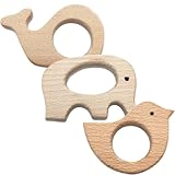 SIRLOMU Pack of 3 Baby Teething Ring Wooden Baby Wooden Figures, Natural Wooden...