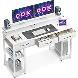 ODK Schreibtisch Weiß, Schreibtisch mit 3 Schubladen, Computertisch mit Regal,...