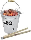 BBQ Holzkohlegrill + Grillzange mit Flaschenöffner | Tischgrill Gartengrill...
