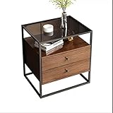 Moderner Couchtisch mit Tischplatte aus gehärtetem Glas mit Metallrahmen, 2 Schubladen...