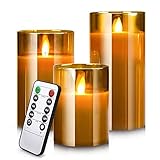 Yinuo Mirror Led Kerzen mit Timerfunktion, Flackernde Flamme mit Fernbedienung,...