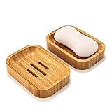 GUANJUNE 2er Pack Naturholz Bambus Seifenschalenhalter für Badezimmer Küchenschwämme...
