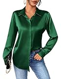 Zeagoo Damen Satin Bluse Elegant V-Ausschnitt Seidenbluse Langarm Button Down...