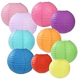 20 Stück Bunte Papierlaternen Lampions, Papier Laterne rund Lampenschirm,10...