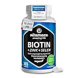Biotin hochdosiert 10.000 mcg + Selen + Zink für Haarwuchs, Haut & Nägel, 365...