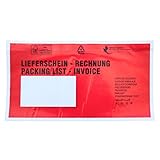 Lieferscheintaschen DIN lang Selbstklebend Lieferschein-Rechnung (Rot)/Transparent...