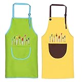 Malschürze Kinder, 2 Stück Kinder Schürzen Set mit Taschen, Kochschürze Kinder Jungen...