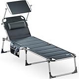 Casaria® Sonnenliege klappbar Wetterfest mit Dach Kopfkissen Seitentasche Gartenliege...