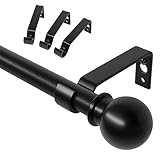 Gardinenstange Schwarz 80-126 cm mit Halterung, 16mm Durchmesser Gardinenstange...