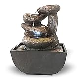 Zimmerbrunnen in Steinturm-Form | Tischbrunnen mit LED-Beleuchtung | dekorativer...
