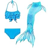 NAITOKE 3 TLG Mädchen Meerjungfrau Bikini Set,Halfter Tops Shorts Mermaid Tails zum...